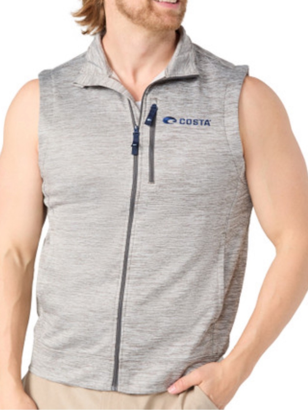 NWT Costa Grey Heather Sleeveless Zip Front Performance Vest - M, L , XL & 2XL